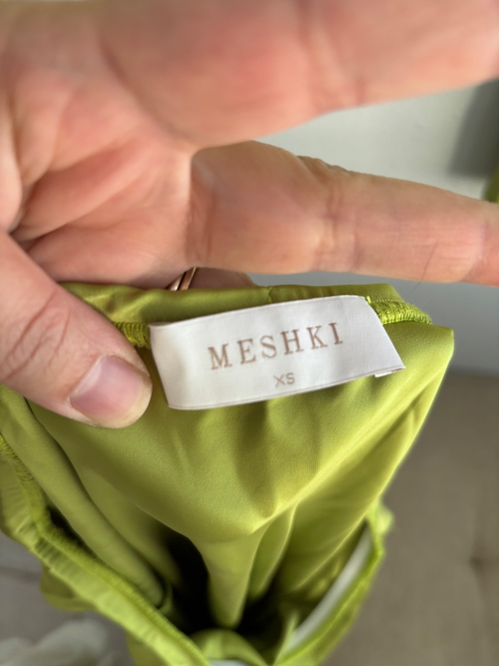 Meshki Violeta Parakeet Lime Green Satin One-Shoulder Top & Maxi Skirt 2 pc set - Picture 5 of 11